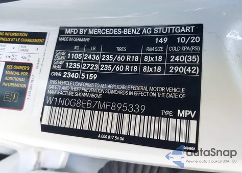 2021 Mercedes-Benz Glc 300 4Matic Suv из США, поврежденный, VIN W1N0G8EB7MF895339